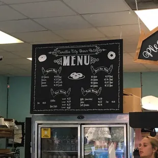 a menu on the wall