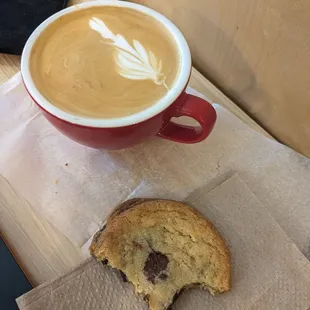 Cappuccino and chocolate chip cookie