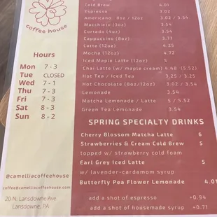 Drink menu