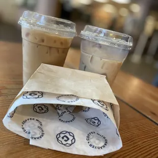 Cold brew w/ Splash or Horchata Brew , Horchata Brew, &amp; an empty wrapper cause the Sando was too good forgot to take a picture.
