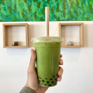 Matcha Milk Tea (Oat Milk, 100%, Boba)