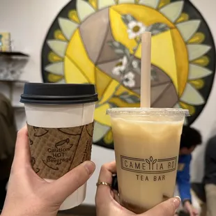 Hong Kong milk tea (served hot only) $5.85 Jasmine Milk Tea (sub oatmilk) with Chrysanthemum jelly $6.15