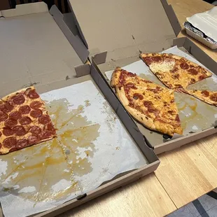 two slices of pepperoni pizza in a box