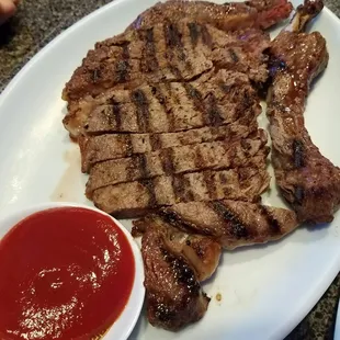 The steak was awesome very flavorful and cooked perfectly.