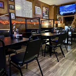 tables and chairs in a restaurant