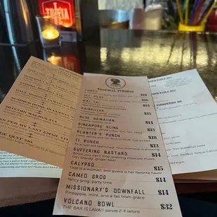 Tiki Tuesday menu as of June 2023