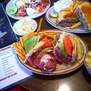 Corned Beef n Swiss, Patty Melt, Cobb Salad, Taters Soup , Coleslaw and Fries  Delicious