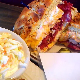 It's name Thurman Rueben who's that? Onion Roll filled with Corned Beef, Turkey, Bacon and Coleslaw delicious  Love