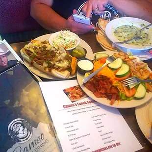 Lunch  spread Chicken Florentine Soup , Cobb Salad, Philly Sub and Tuna Melt Love