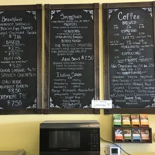 Coffee and smoothie menu