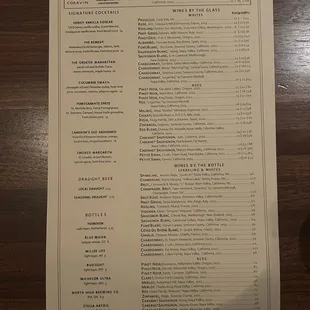 Wine menu