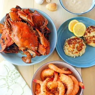 a crab, crab cakes, and crab cakes