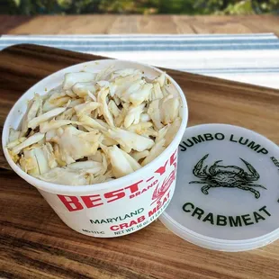 a container of crabmeal and a container of crabmeal