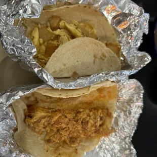 Potato and egg taco  Chorizo and egg taco