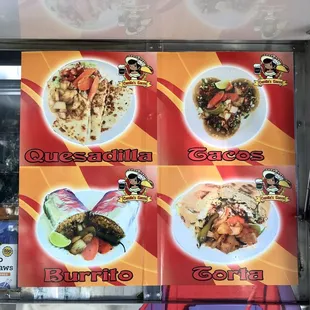 menu, tacos