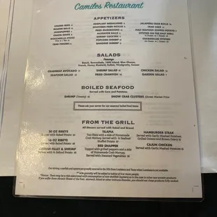 Back of menu