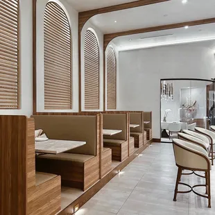 the interior of a modern restaurant