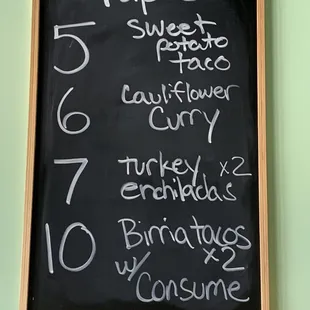 a blackboard with a list of items on it