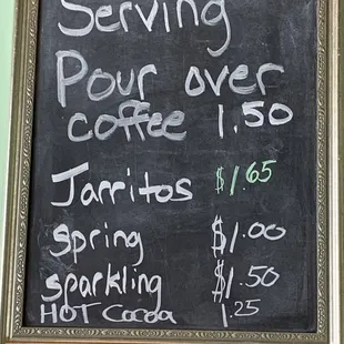 a menu for serving people eyes coffee