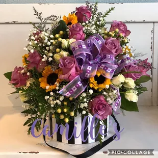 Hat box floral arrangements