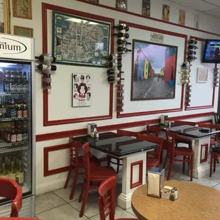 red chairs and tables in a restaurant