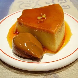 a piece of flan flan with caramel sauce