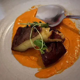 Wood Oven Japanese Sweet Potato &amp; CA Romesco at Camino Alto in San Francisco.