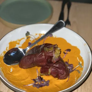 Roasted Japanese sweet potato with romanesco