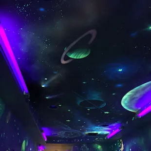 a room with a ceiling full of lights