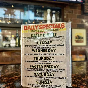 Daily specials menu