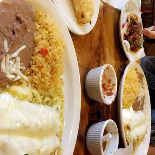 Green enchiladas &amp; Shrimp Quesadilla