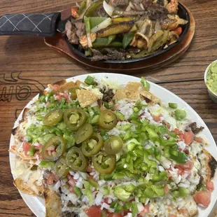 Nachos and 3 meat skillet