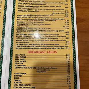 Breakfast menu