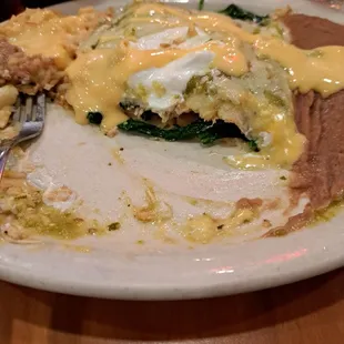 Spinach Enchiladas with shredded chicken and a little queso for good measure