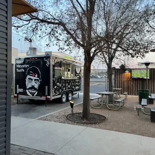 a food truck parked in a parking lot