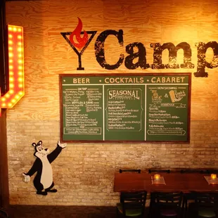 the menu on the wall