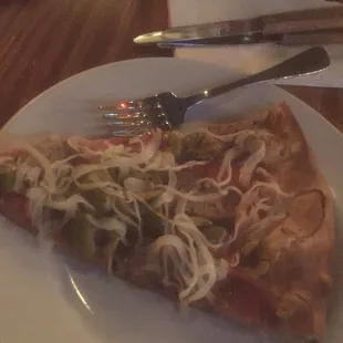 Black Sheep #5 pizza: heavy on too-stringy onions and green olives. Just give me the salami and sausage next time.