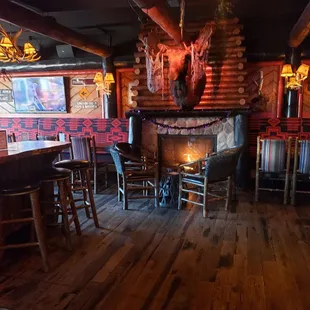 a fireplace in the center of the room