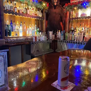 Catching a drink before the brewers game at their camp themed bar.