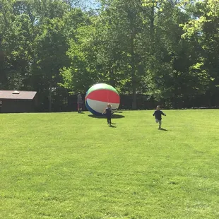 Rolling a giant ball up the hill and then running from it