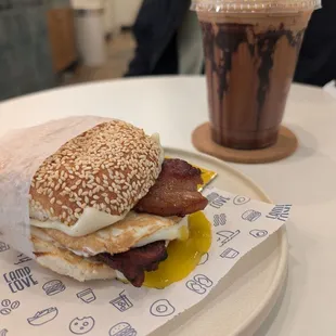 Iced mocha and brekkie sandwich