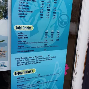 Drink menu