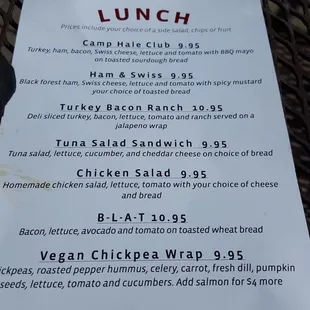 2018 lunch menu