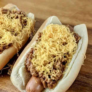 two chili dogs