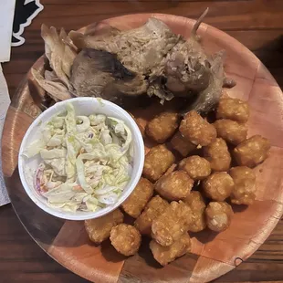 "Pulled" pork tots cole slaw