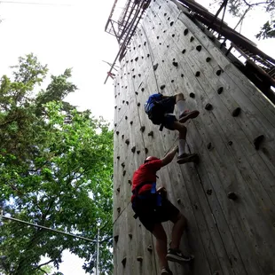 Our 40 ft climbing wall is connected to our 60 ft lookout tower, which gives you amazing views of the Platte River and Fremont.
