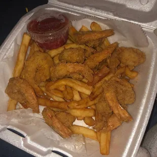The Fried Shrimp Combo. Served with Cocktail Sauce &amp; Fries.