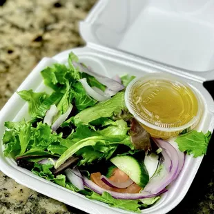 Green Side salad to go. Fabulous. Sir Hubbers LOVES the italian dressing :)...