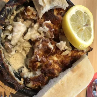 Inside the lemon chicken skillet.