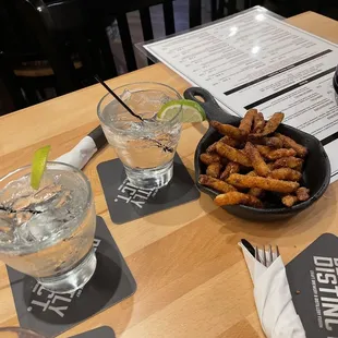 Pickle fries and drinks